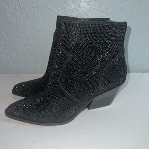 Jessica Simpson Zalor Black Rhinestone Western‎ Boots Stack Heels 7M